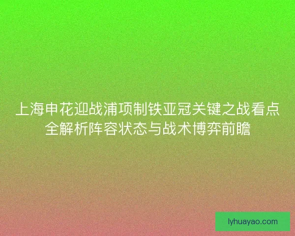 上海申花迎战浦项制铁亚冠关键之战看点全解析阵容状态与战术博弈前瞻